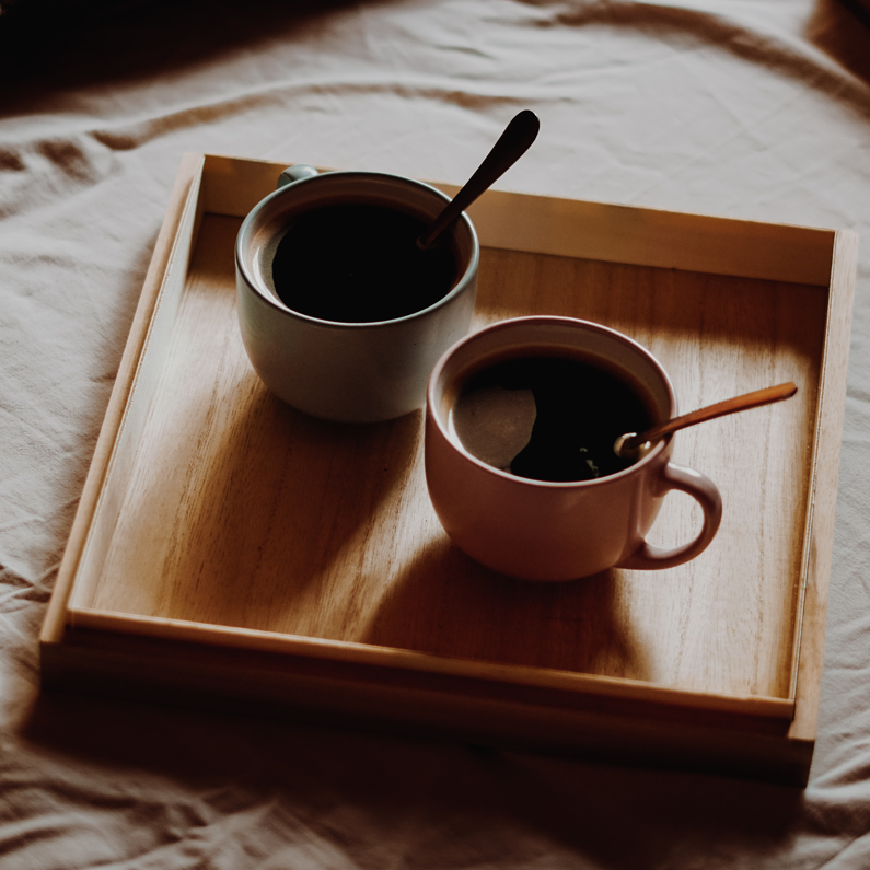 Coffee Cups on Wood Tray